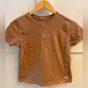 Girls Life Is Good Tan Brown T-Shirt Flowers Logo Size 7-8